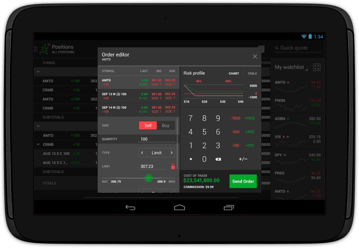 Order Editor screen for android tablet, running 4.4 kit kat release from 2013