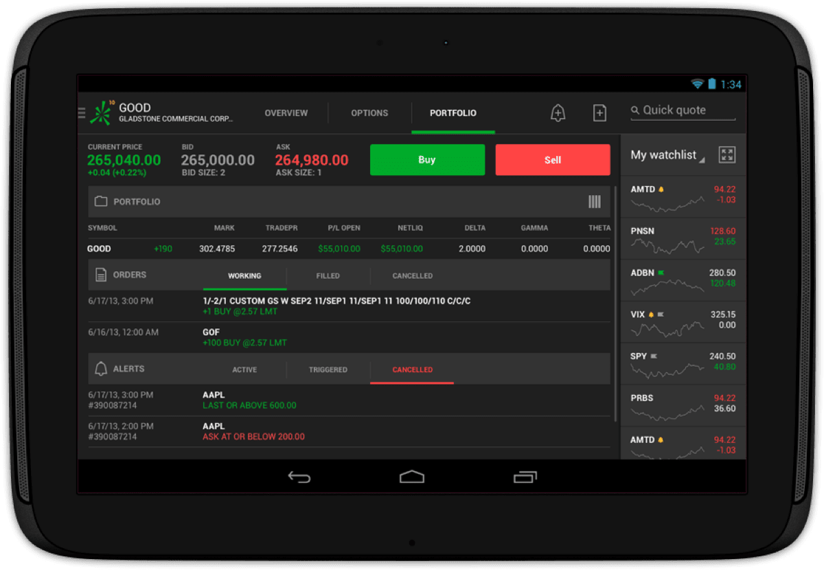 Orders screen for android phone, running 4.4 kit kat release from 2013