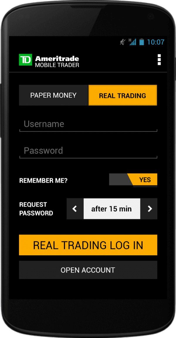 Login screen for android phone, running 4.4 kit kat release from 2013