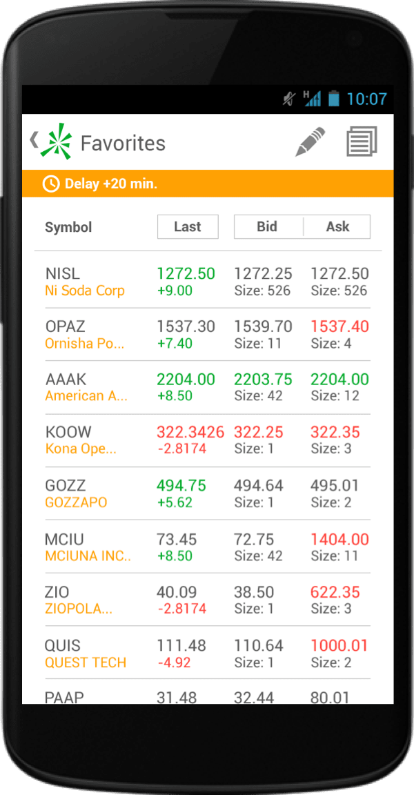 Watchlist screen for android phone, running 4.4 kit kat release from 2013