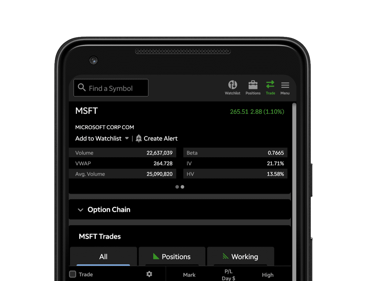 thinkorswim web on a phone