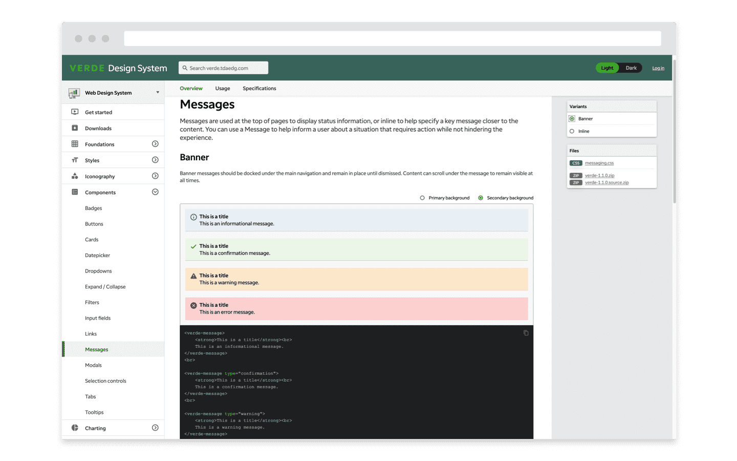 Message component page