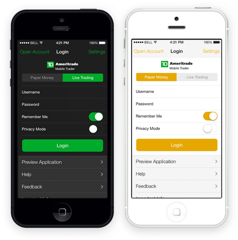 thinkorswim Mobile Login for iOS7