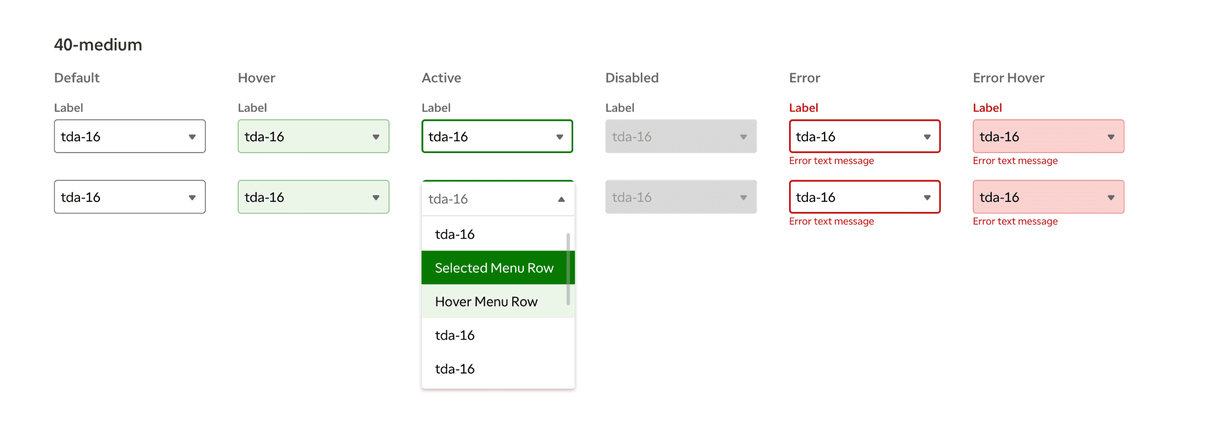 Example of Verde's component specifications for a dropdown element